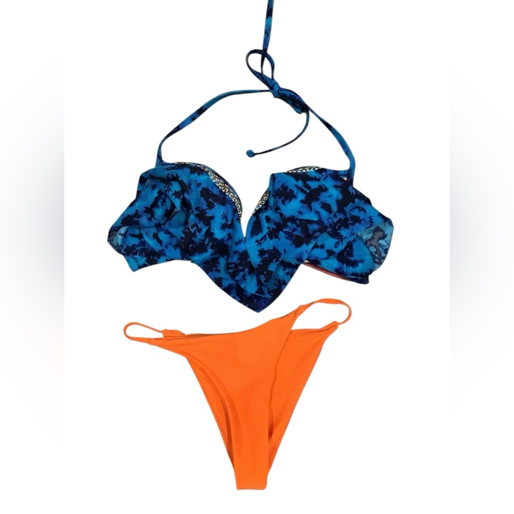 PINK/SHEIN Blue and Orange Bikini Set. PINK Vs Top & SHEIN Bottom.